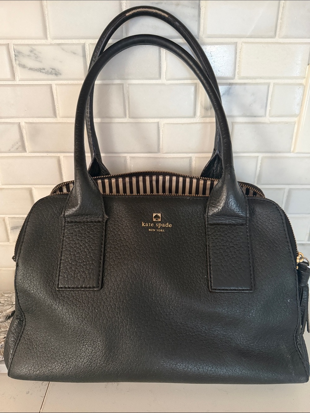 Kate Spade Black Leather Dome Satchel Handbag